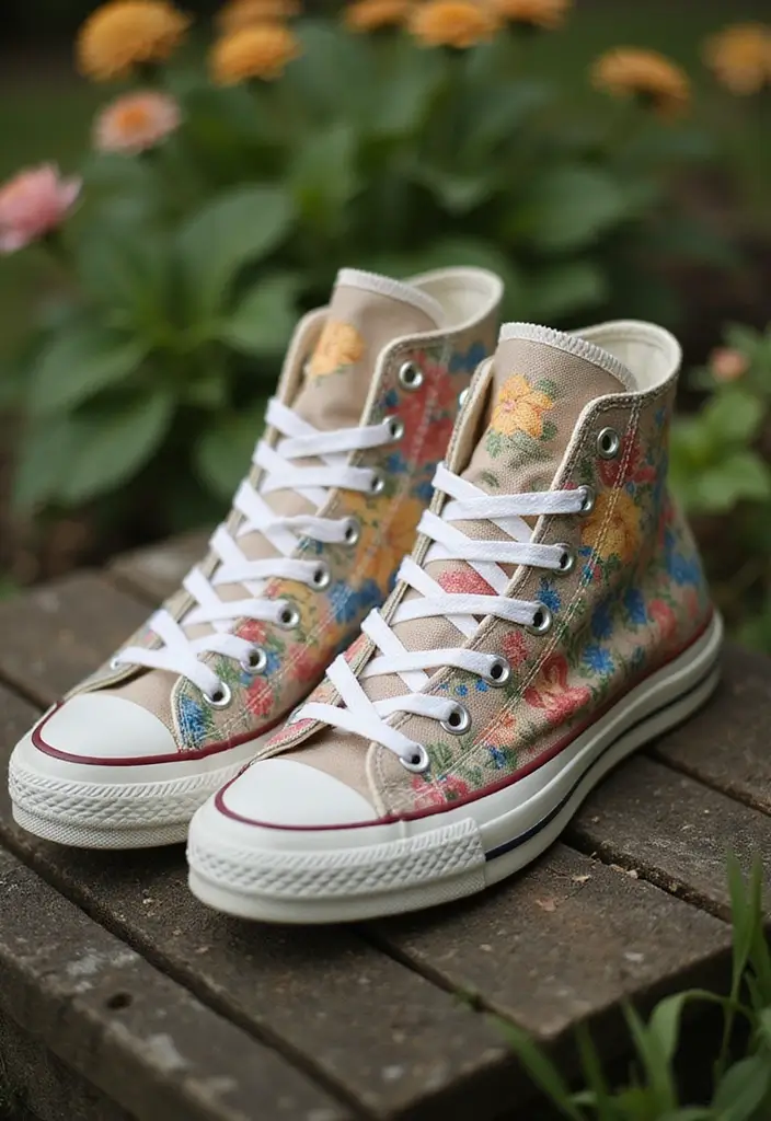 28 Converse Decoration Ideas That Personalize Sneakers Creatively - 19. Nature-Inspired Designs