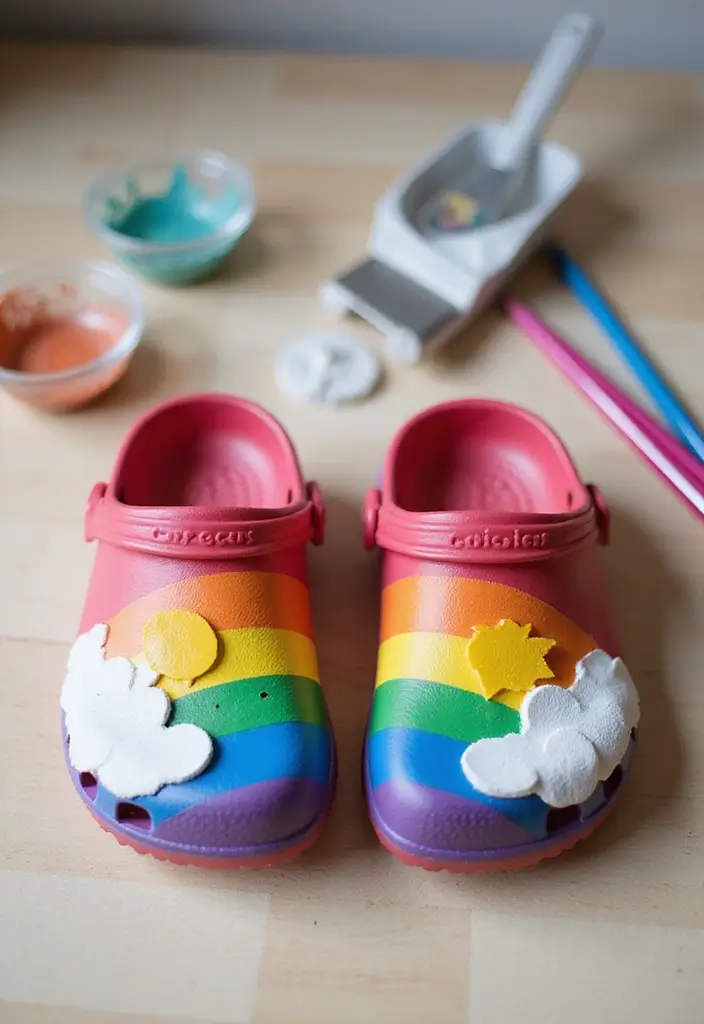 28 Crocs Painting Ideas That Turn Shoes Into Fun Statement Pieces 1 28 Crocs Painting Ideas That Turn Shoes Into Fun Statement Pieces - 1. Rainbow Dreams