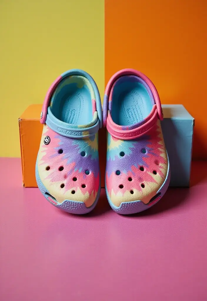 28 Crocs Painting Ideas That Turn Shoes Into Fun Statement Pieces 74 28 Crocs Painting Ideas That Turn Shoes Into Fun Statement Pieces - 16. Tie-Dye Delight
