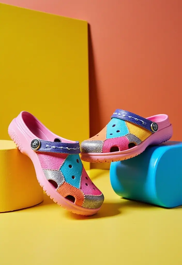28 Crocs Painting Ideas That Turn Shoes Into Fun Statement Pieces 94 28 Crocs Painting Ideas That Turn Shoes Into Fun Statement Pieces - 20. Patchwork Style