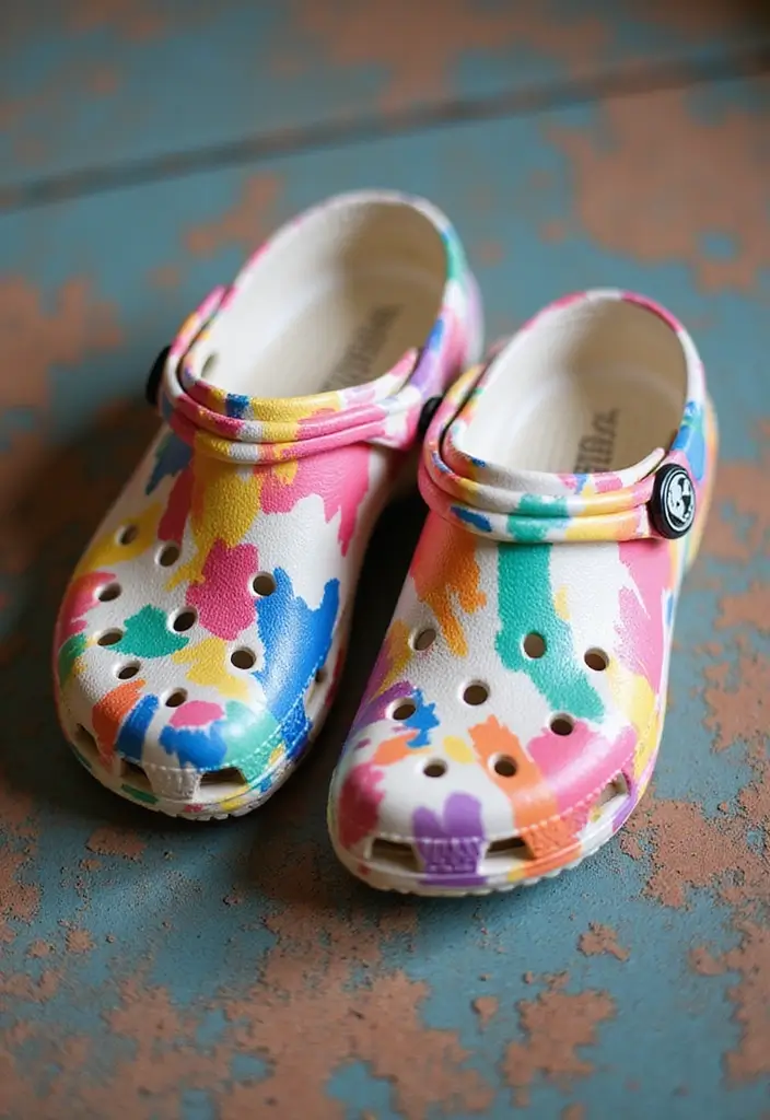 28 Crocs Painting Ideas That Turn Shoes Into Fun Statement Pieces 130 28 Crocs Painting Ideas That Turn Shoes Into Fun Statement Pieces - 26. Artistic Brush Strokes