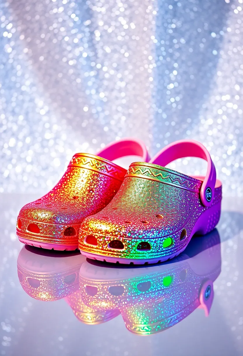 28 Crocs Painting Ideas That Turn Shoes Into Fun Statement Pieces 137 28 Crocs Painting Ideas That Turn Shoes Into Fun Statement Pieces - 27. Glitter Glam