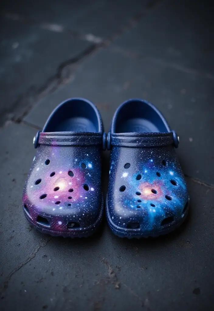 28 Crocs Painting Ideas That Turn Shoes Into Fun Statement Pieces 13 28 Crocs Painting Ideas That Turn Shoes Into Fun Statement Pieces - 3. Cosmic Vibes