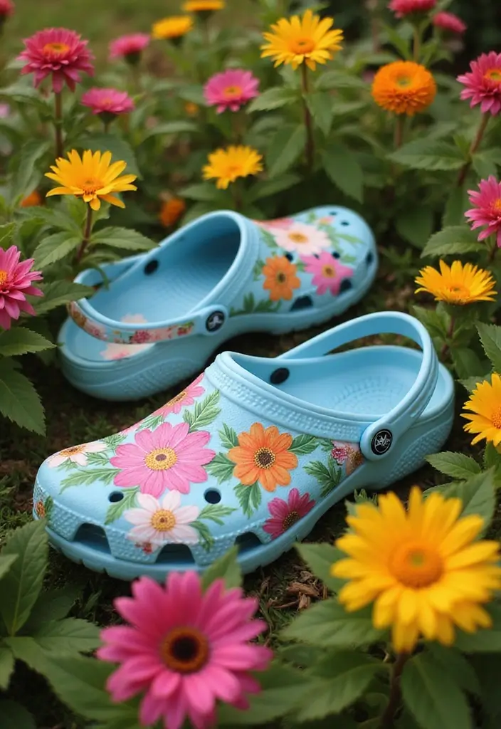 28 Crocs Painting Ideas That Turn Shoes Into Fun Statement Pieces 16 28 Crocs Painting Ideas That Turn Shoes Into Fun Statement Pieces - 4. Floral Fantasy