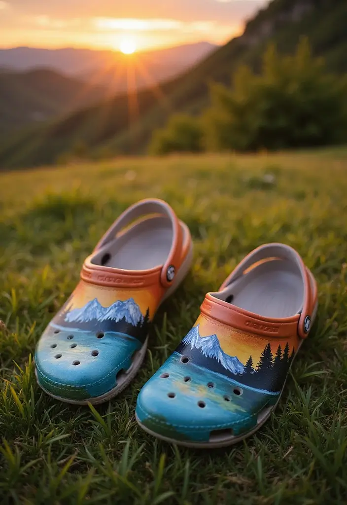 28 Crocs Painting Ideas That Turn Shoes Into Fun Statement Pieces 43 28 Crocs Painting Ideas That Turn Shoes Into Fun Statement Pieces - 9. Nature Scenes