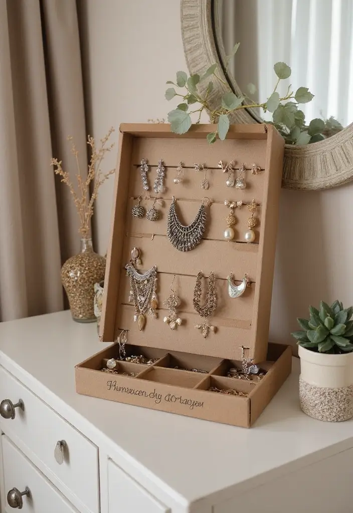 28 DIY Cardboard Box Ideas That Transform Recycled Materials - 16. Cardboard Jewelry Organizer