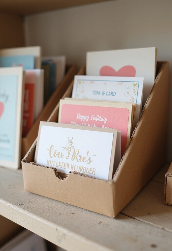 28 DIY Cardboard Box Ideas That Transform Recycled Materials - 18. Greeting Card Organizer