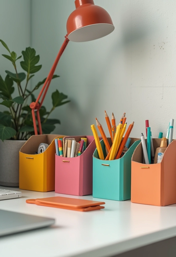 28 DIY Cardboard Box Ideas That Transform Recycled Materials - 5. Handy Desk Organizers