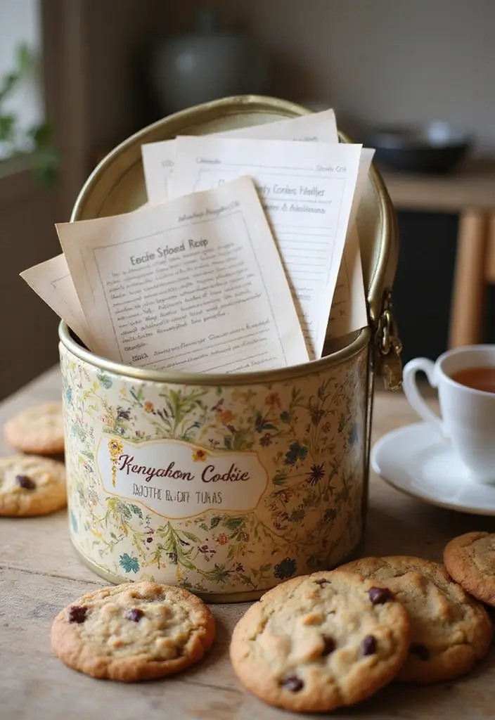 28 DIY Recipe Box Ideas That Keep Family Recipes Organized - 11. Decorative Cookie Tin Recipe Box