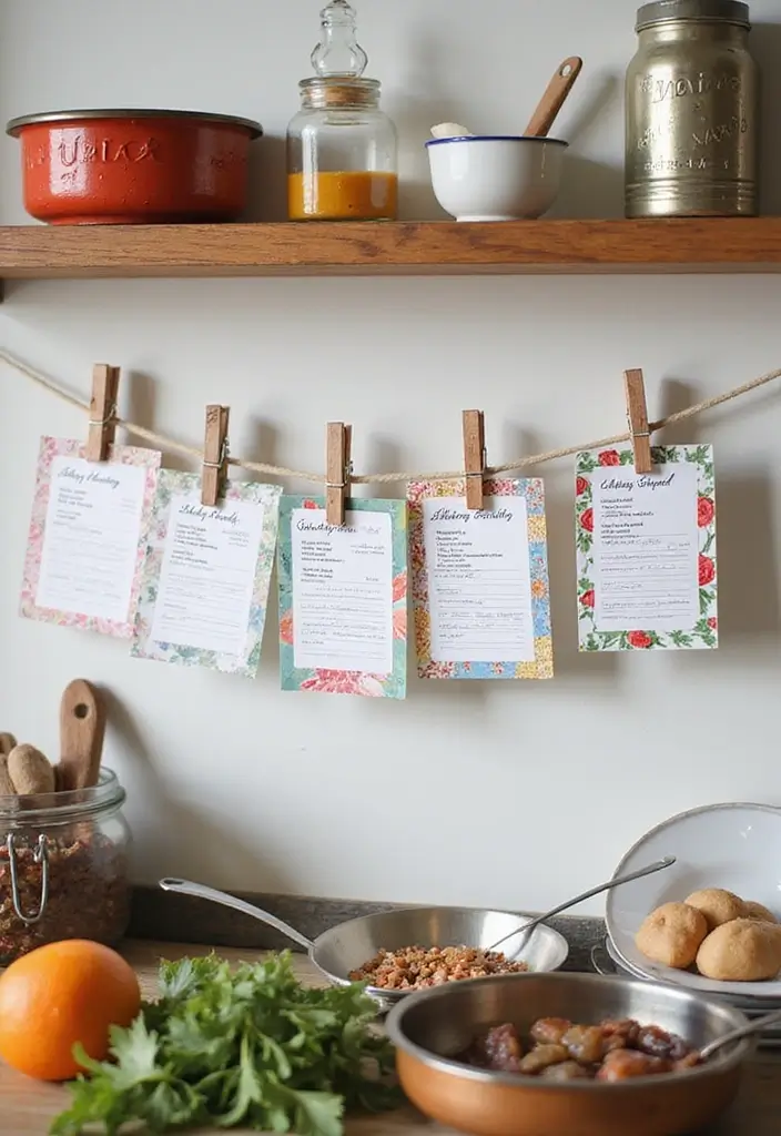 28 DIY Recipe Box Ideas That Keep Family Recipes Organized - 23. Clothespin Recipe Holder