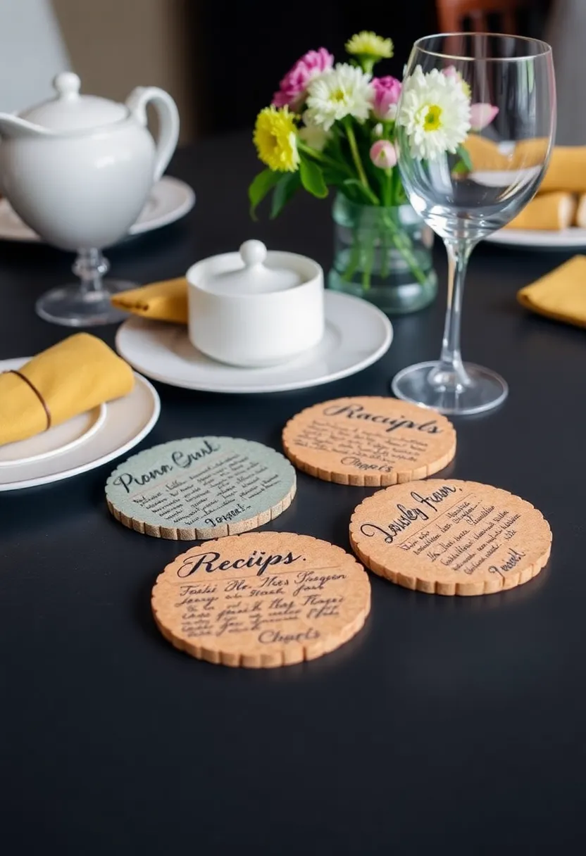 28 DIY Recipe Box Ideas That Keep Family Recipes Organized - 28. Cork Recipe Coasters