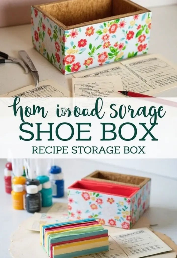 28 DIY Recipe Box Ideas That Keep Family Recipes Organized - 8. Embellished Shoe Box Recipe Storage