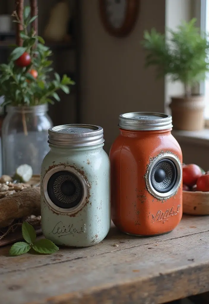 28 DIY Speaker Box Ideas That Upgrade Your Audio Setup - 15. Painted Mason Jar Speakers
