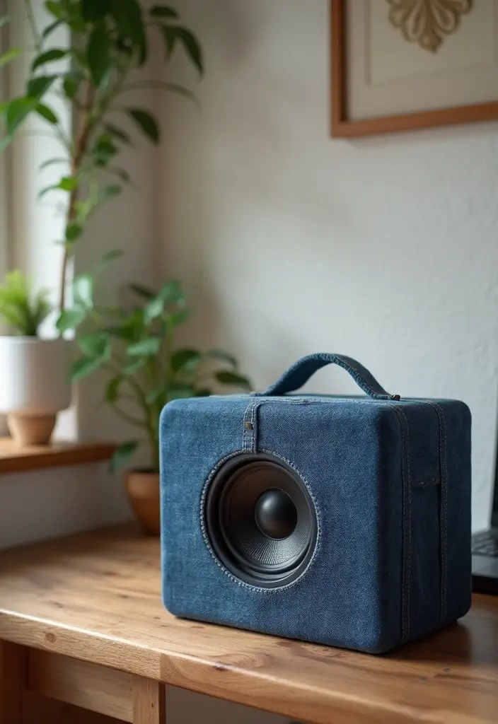 28 DIY Speaker Box Ideas That Upgrade Your Audio Setup - 16. Denim Speaker Box