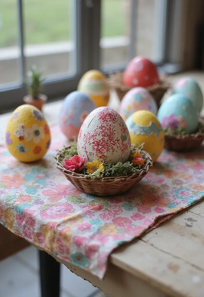 28 Easter Eggs Painting Ideas That Are Fun and Festive for All Ages - 6. Fabric Collage Eggs