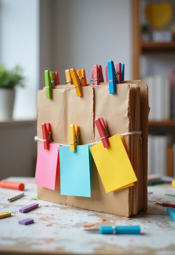 28 File Cover Decoration Ideas That Personalize Office Supplies Creatively - 16. Clothespin Memories