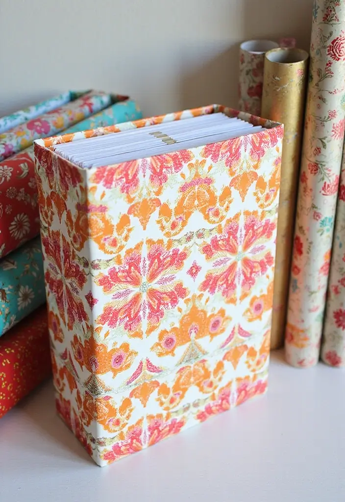 28 File Cover Decoration Ideas That Personalize Office Supplies Creatively - 19. Repurposed Gift Wrap