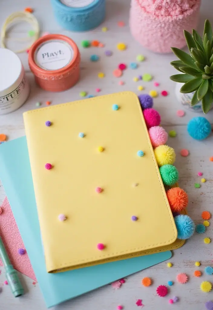 28 File Cover Decoration Ideas That Personalize Office Supplies Creatively - 23. DIY Pom-Pom Decor