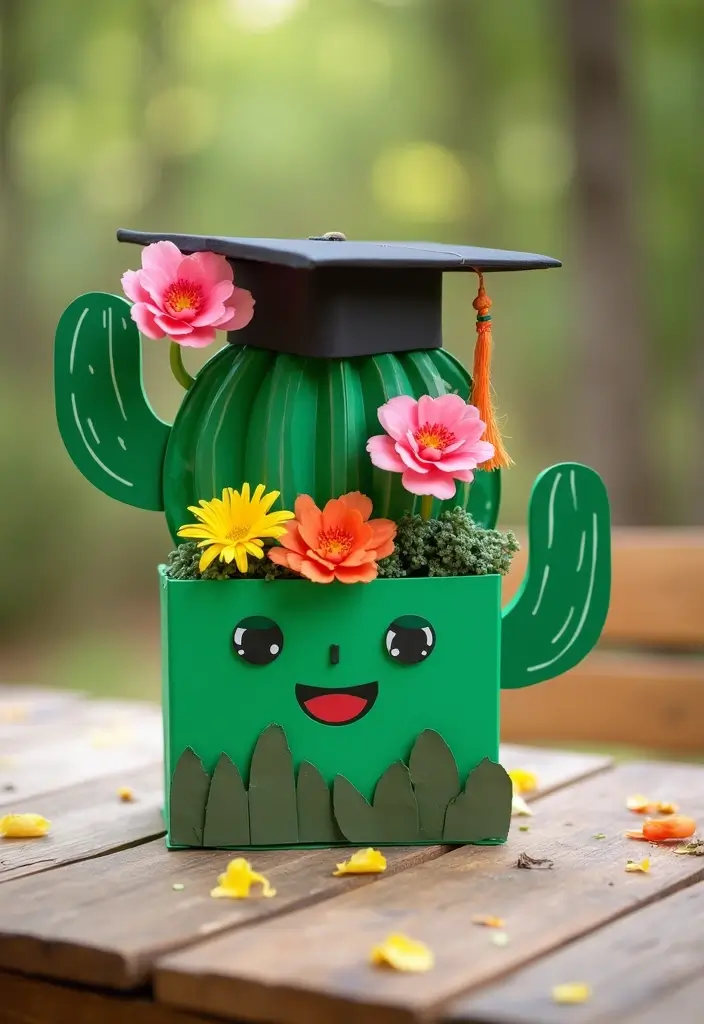 28 Grad Card Box Ideas That Celebrate Milestones Creatively - 14. The Crafty Cactus Card Box