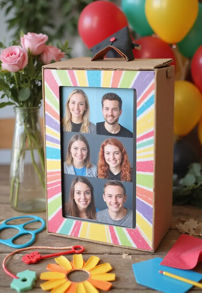 28 Grad Card Box Ideas That Celebrate Milestones Creatively - 6. The Fun Photo Booth Card Box