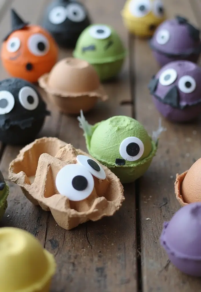 28 Halloween Craft Ideas That Make Spooky Fun Decorations - 19. Spooky Egg Carton Creatures