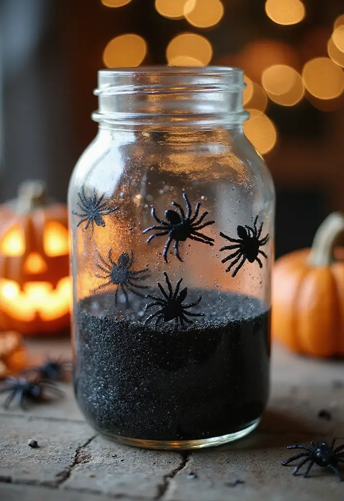 28 Halloween Craft Ideas That Make Spooky Fun Decorations - 9. Glittery Spider Jars