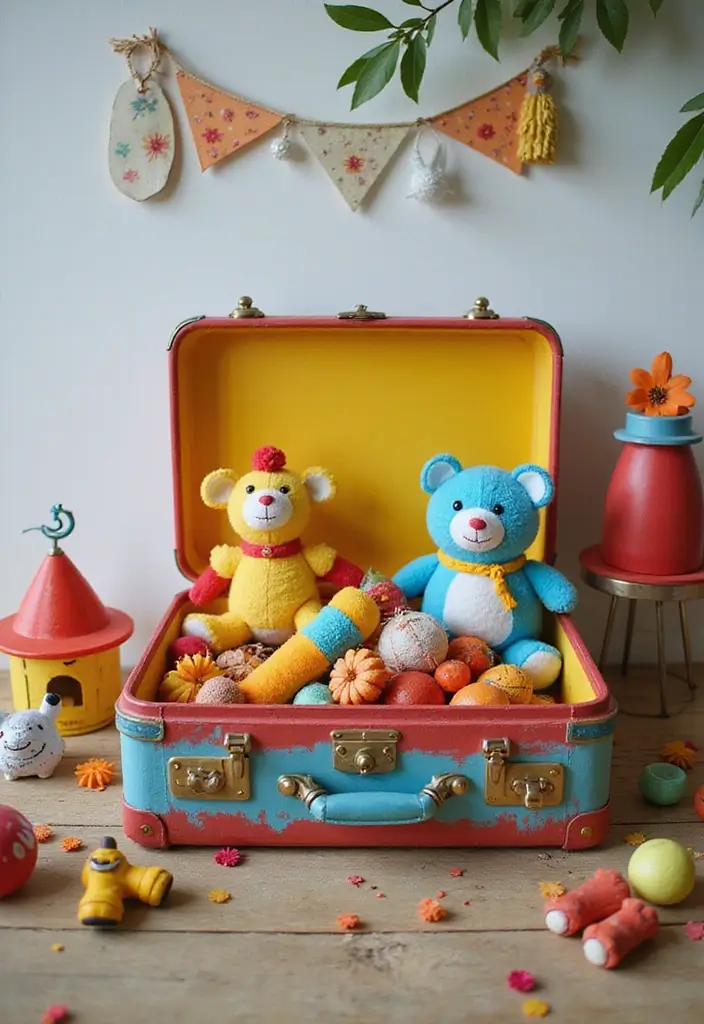 28 Homemade Toy Box Ideas That Make Playtime Creative - 1. Vintage Suitcase Toy Box