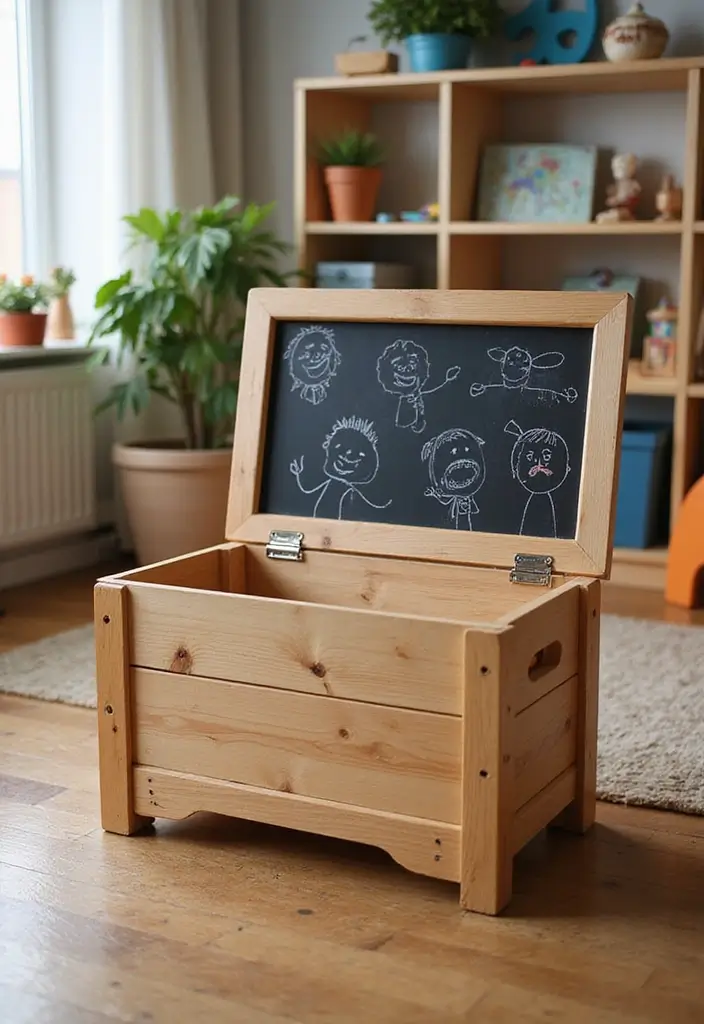 28 Homemade Toy Box Ideas That Make Playtime Creative - 17. Toy Box with Chalkboard Lid
