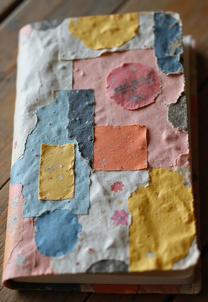 28 Journal Cover Decoration Ideas That Personalize Your Notebooks Beautifully - 1. Recycled Paper Collage