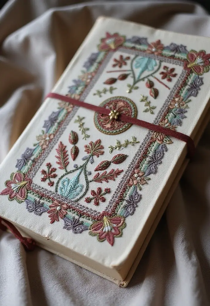 28 Journal Cover Decoration Ideas That Personalize Your Notebooks Beautifully - 10. Embroidered Covers