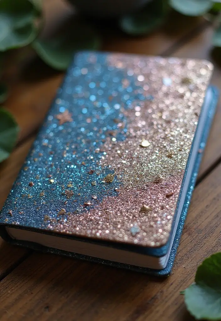28 Journal Cover Decoration Ideas That Personalize Your Notebooks Beautifully - 23. Glitter and Shine