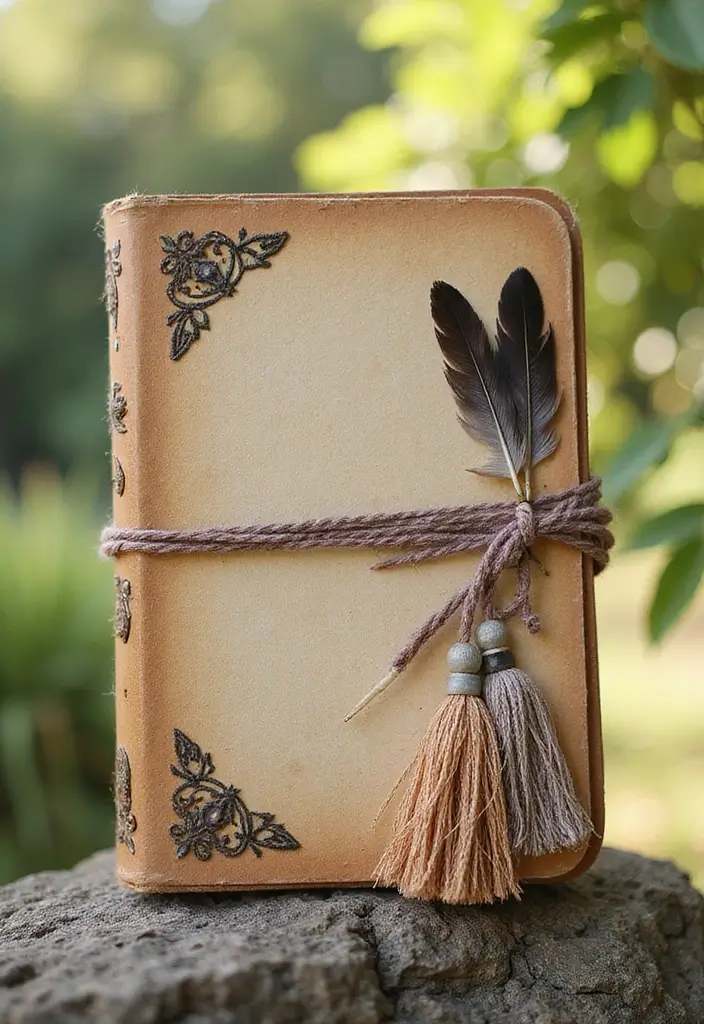 28 Journal Cover Decoration Ideas That Personalize Your Notebooks Beautifully - 25. Feather and Fabric Accents