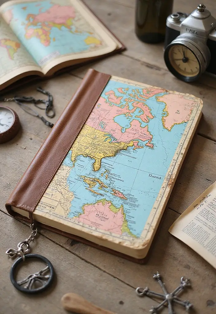 28 Journal Cover Decoration Ideas That Personalize Your Notebooks Beautifully - 26. Upcycled Map Covers