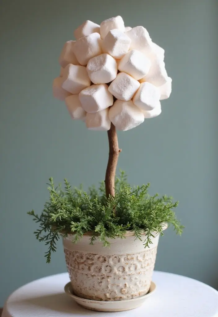 28 Marshmallow Decoration Ideas That Make Treats Fun and Decorative - 4. Edible Marshmallow Topiary