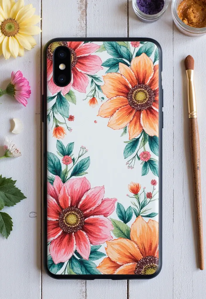 28 Mobile Cover Painting Ideas That Make Your Device Pop - 2. Floral Patterns