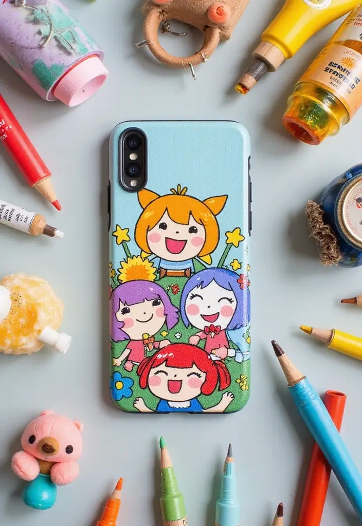 28 Mobile Cover Painting Ideas That Make Your Device Pop - 20. Cartoon Characters