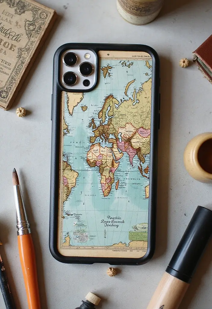 28 Mobile Cover Painting Ideas That Make Your Device Pop - 21. Custom Map Design