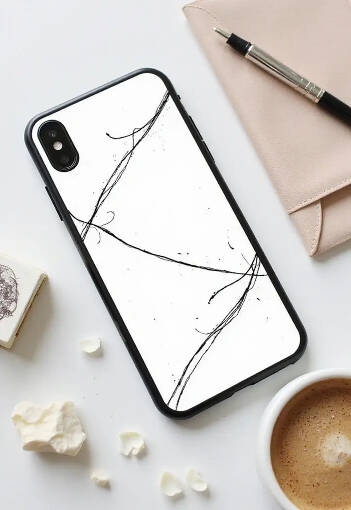 28 Mobile Cover Painting Ideas That Make Your Device Pop - 6. Minimalistic Line Art