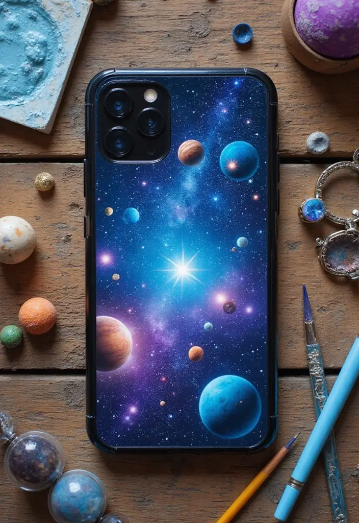 28 Mobile Cover Painting Ideas That Make Your Device Pop - 7. Space Theme