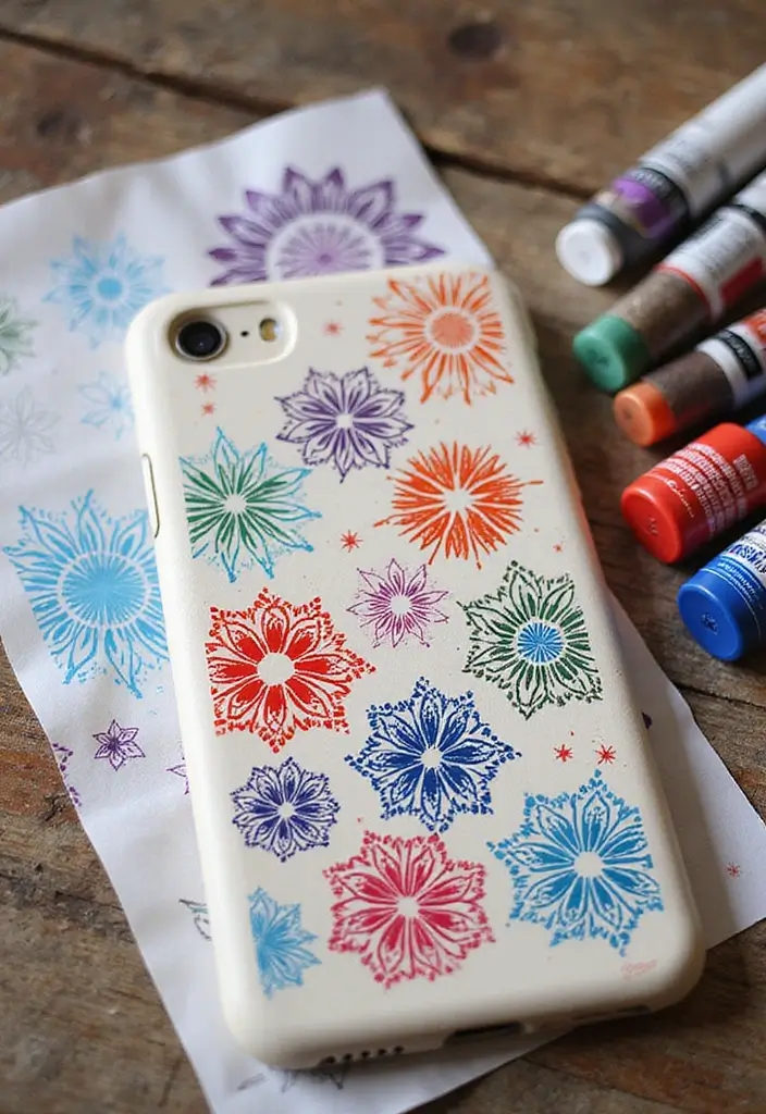 28 Mobile Cover Painting Ideas That Make Your Device Pop - 9. Stencil Designs