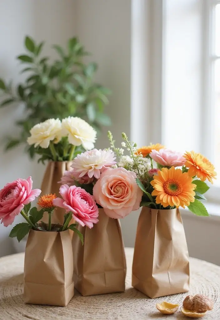 28 Paper Bag Decoration Ideas That Are Fun, Stylish, and Reusable - 18. Paper Bag Flower Vases