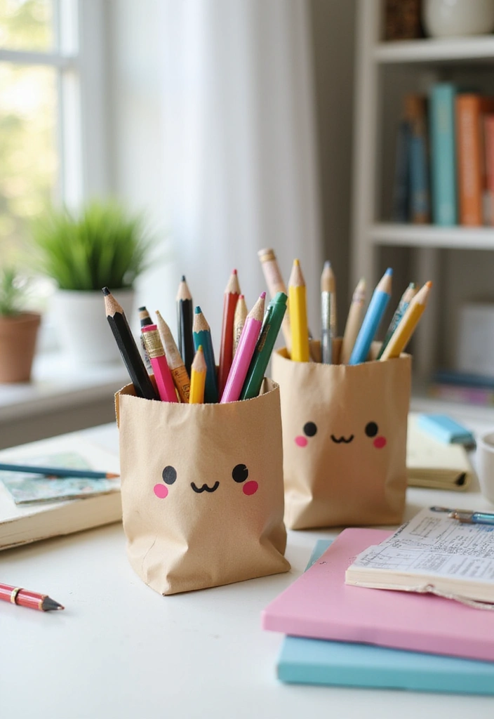 28 Paper Bag Decoration Ideas That Are Fun, Stylish, and Reusable - 19. Cute Paper Bag Pencil Holders