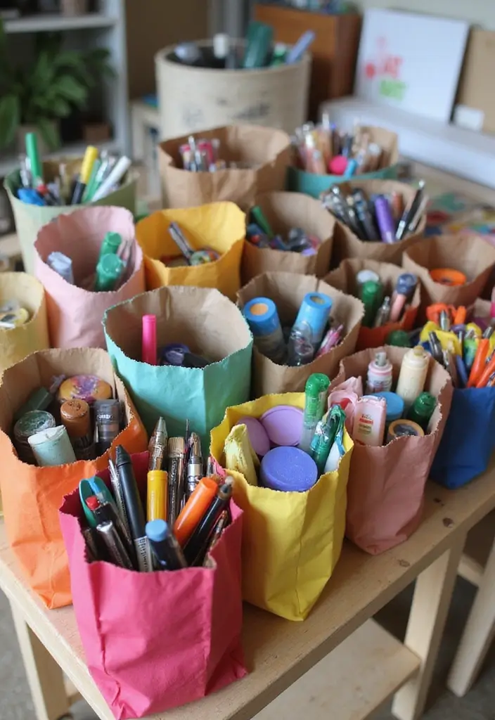 28 Paper Bag Decoration Ideas That Are Fun, Stylish, and Reusable - 24. Paper Bag Craft Supply Holders