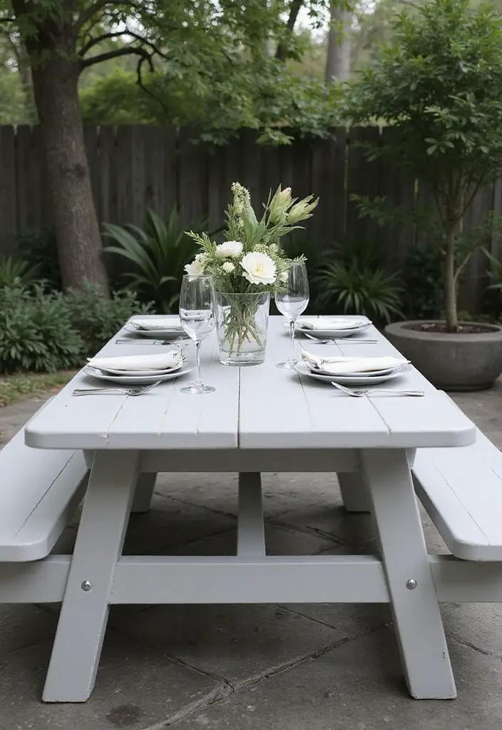 28 Picnic Table Painting Ideas That Make Outdoor Gatherings Stunning - 10. Monochrome Elegance