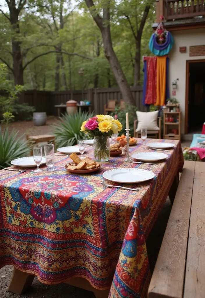 28 Picnic Table Painting Ideas That Make Outdoor Gatherings Stunning - 12. Festival-Inspired Patterns