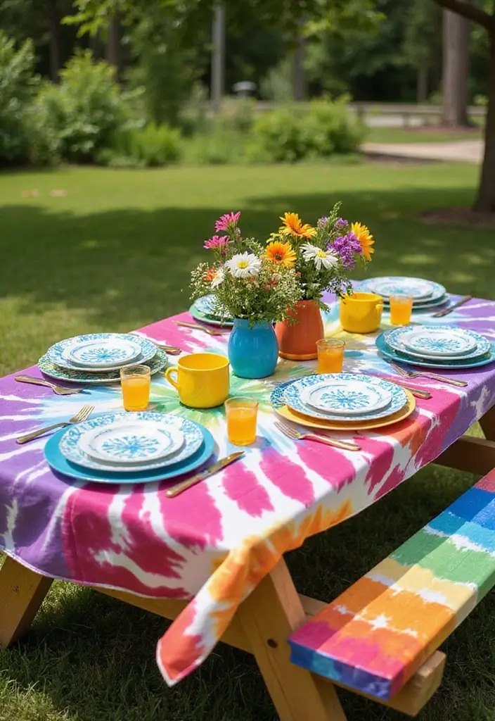 28 Picnic Table Painting Ideas That Make Outdoor Gatherings Stunning - 14. Tie-Dye Delight