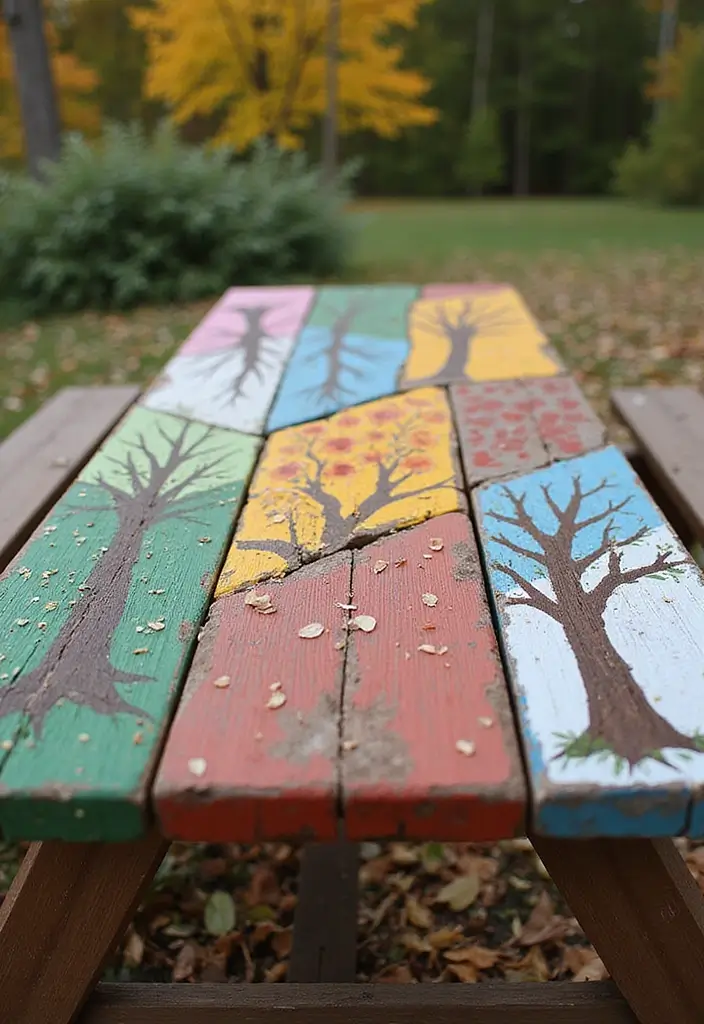 28 Picnic Table Painting Ideas That Make Outdoor Gatherings Stunning - 15. Seasonal Themes