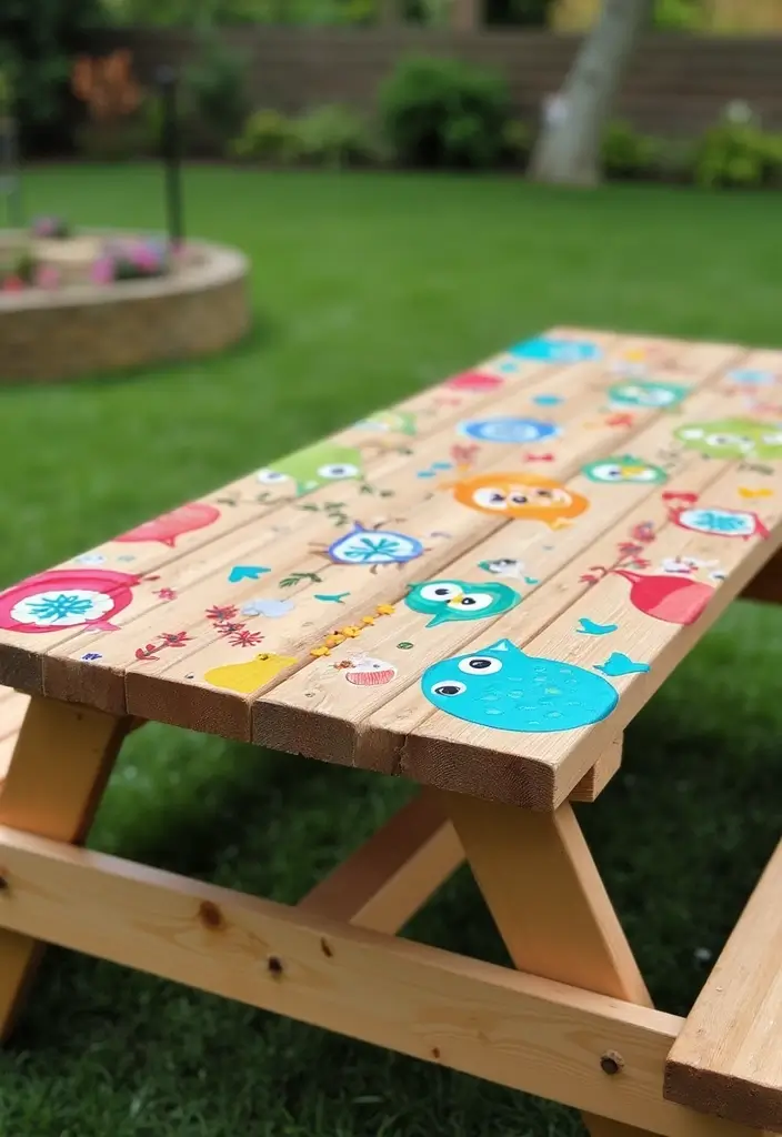 28 Picnic Table Painting Ideas That Make Outdoor Gatherings Stunning - 16. Playful Animal Designs
