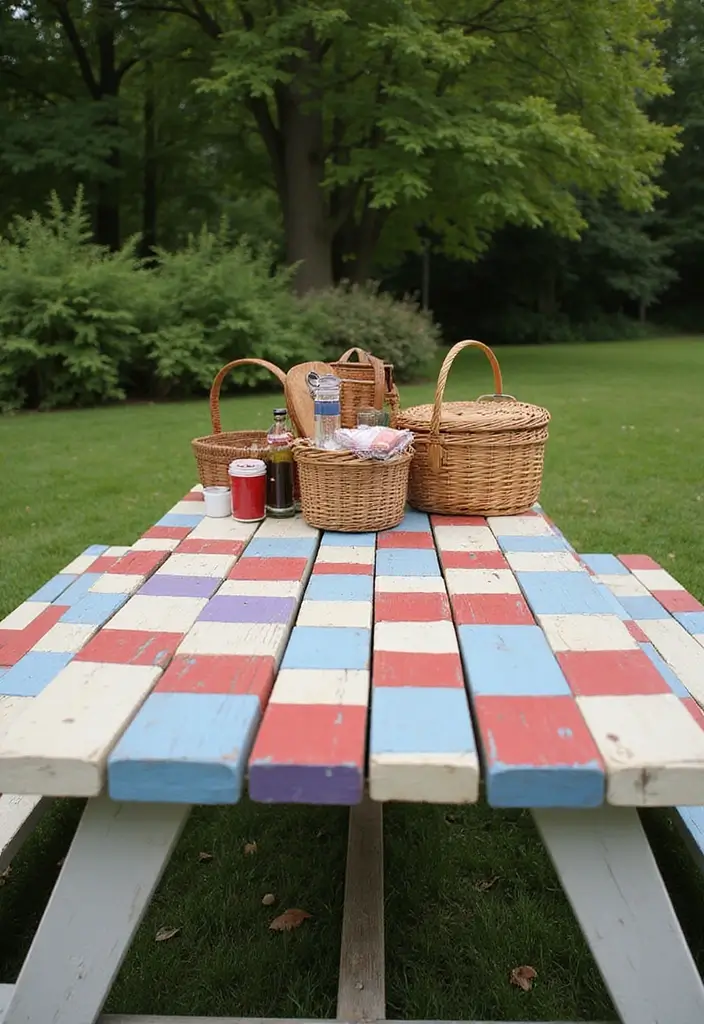 28 Picnic Table Painting Ideas That Make Outdoor Gatherings Stunning - 17. Classic Checkerboard