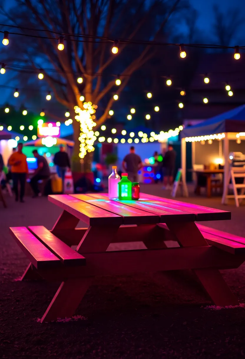 28 Picnic Table Painting Ideas That Make Outdoor Gatherings Stunning - 20. Neon Glow